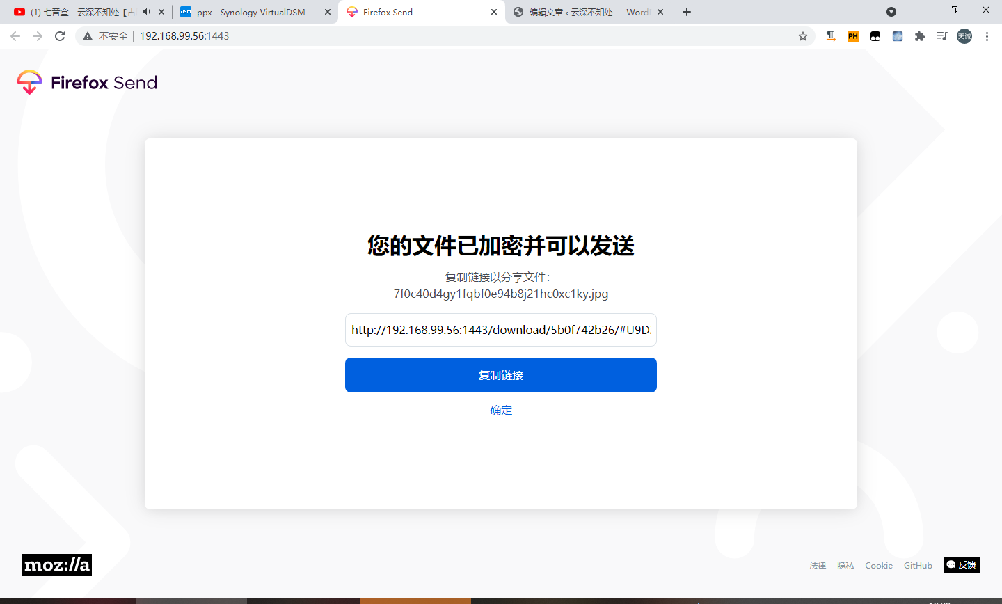 群晖Docker搭建Mozilla Firefox Send文件服务插图5
